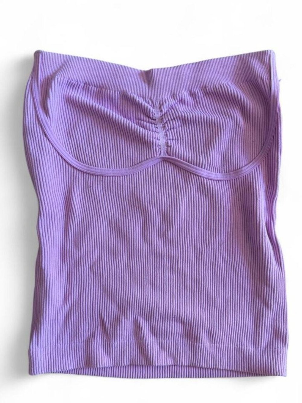 Lavender Ribbed Strapless Tube Top Ruched Bust Stretch
